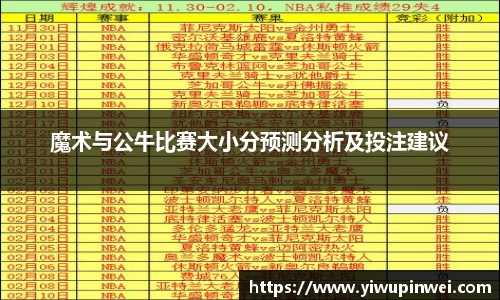 魔术与公牛比赛大小分预测分析及投注建议